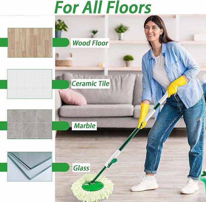 3PCS Mop Head Replacement for Libman Tornado Spin Mop, Machine Washable Microfiber Mop Refill Head Replace, Green