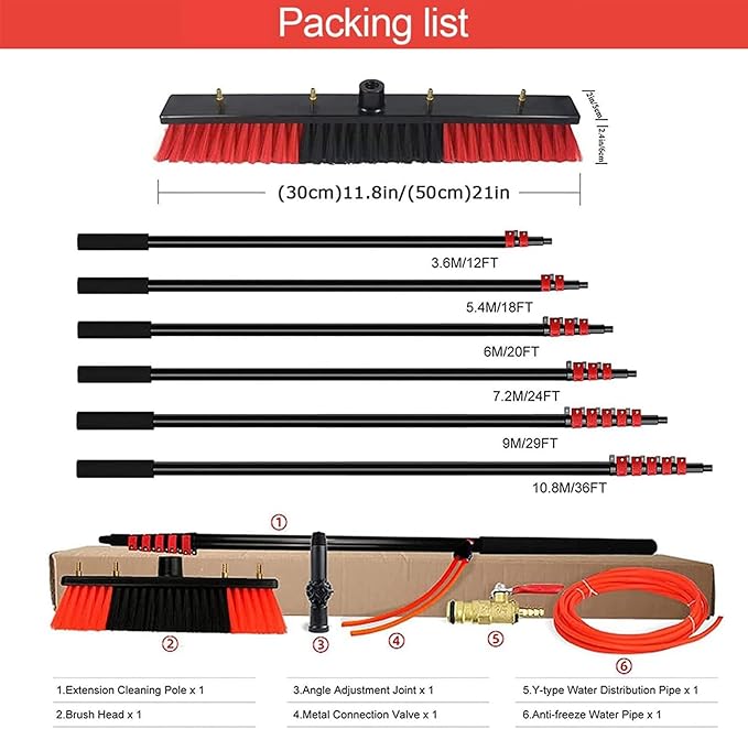 36Ft Solar Panel & Window Cleaning Kit - Professional Glass Cleaner Tool With 20M Hose For Home, Cars, Conservatories - Efficient, Easy-To-Use Solar & Glass Cleaning Solution,50cm,1 count (Pack of 1)