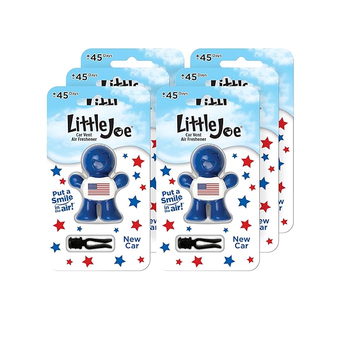 Little Joe 96419-6PK USA Edition New Car Scent Car Air Freshener Vent Clip, Fights Odors for up to 45 Days, Long-Lasting Freshness, Cute Car Odor Eliminator, Pack of 6