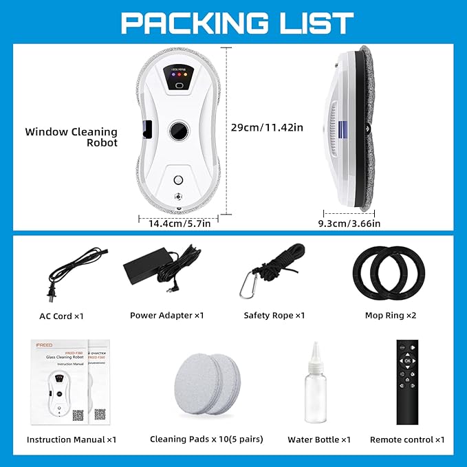 Automatic Window Cleaning Robot with Water Spray - Electric Intelligent Robot Window Cleaner Glass Cleaning with Remote Control - Smart Window Washer Robot Suction