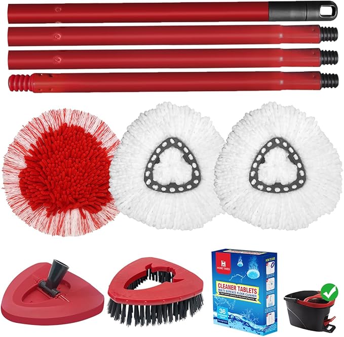 Spin Mop Cleaning kit Compatible with OCeda EasyWring Bucket System, 3 Replacement Mop Heads, 1 Handle, 1 Brush, 1 Cover, 1 Lavender Scented Cleaning Tablets(No Bucket)
