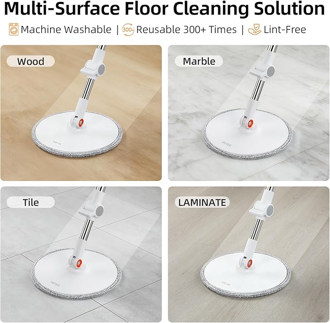 3-in-1 Precision Spin Mop & Bucket System, 71” Extra-Long Handle, Clean-Water Separation, 3 Specialized Heads for Baseboards & Corners, Compact for Hardwood & Micro-Porous Floors