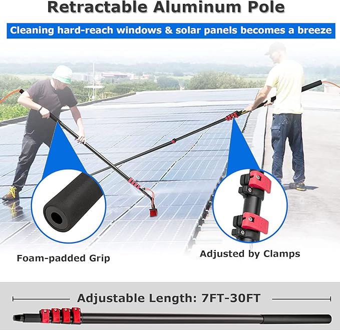 Water Fed Pole Kit Outdoor Window Cleaner Glass Solar Panel Cleaning Tools, Window Washing Kit with 3.6 to 12 M Telescoping Extension Pole (55cm Brush 39FT/12M)