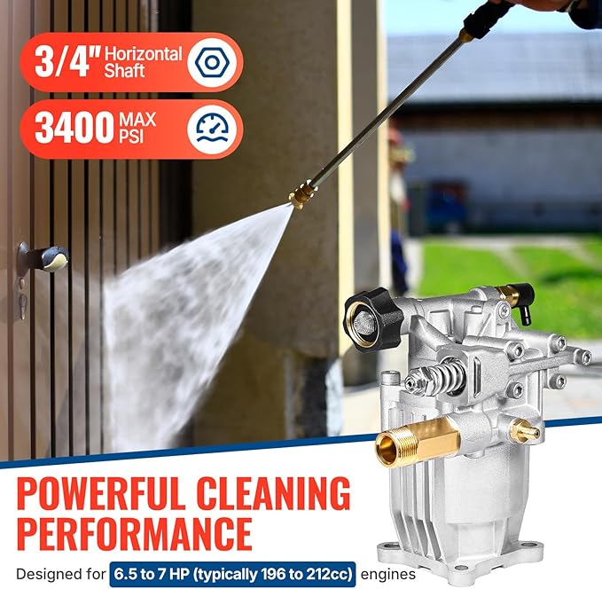 YAMATIC 3/4" Shaft Horizontal Pressure Washer Pump 3400 PSI 2.5 GPM Replacement Pump for Power Washer Compatible with Homelite, Troybilt, Simpson, Karcher, Honda GC160 GC190, AR RMV 2.5G30