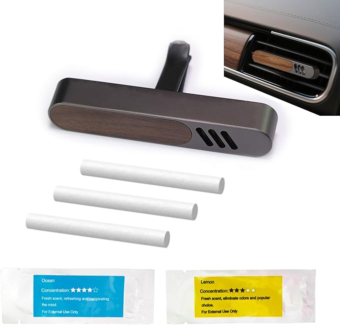 Luxury Car Air Freshener Vent Clip – Premium Wood & Metal Diffuser in Multiple Colors & Scent Kits – Reusable, Unisex for Men & Women (Premium Dark Grey, Fresh Morning)