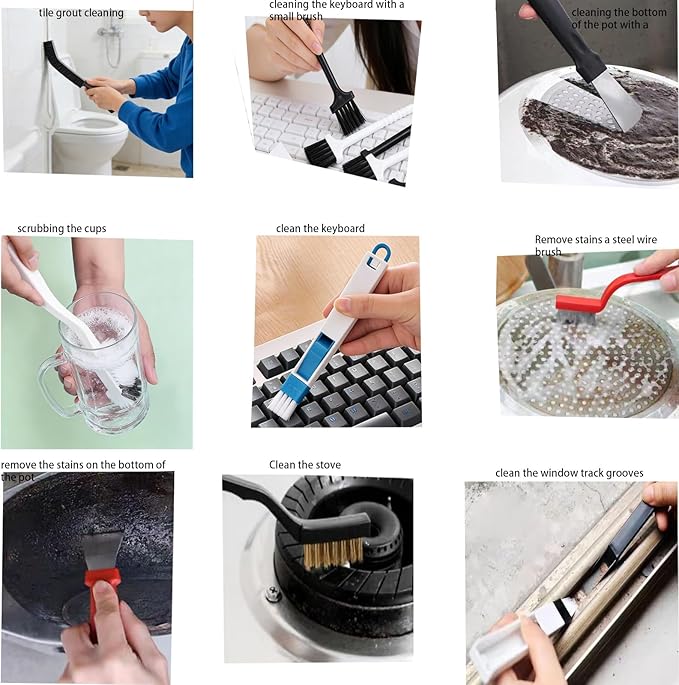17Pcs Crevice Cleaning Brush Tool Multifunctional Hard Bristle Gap Cleaning Supplies for Bathroom Grout Sink Bathtub Shower Corner Kitchen Toilet Window Track Brushes Small Spaces