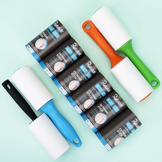 4 inch Extreme Stick Lint Roller Refills for Evercare PetLovers Value Pack of 6 Extra Sticky Pet Lint Roller Refills 90 Sheets per Roll - 540 Sheets Total (Inside Dia. 1 1/2 inch)
