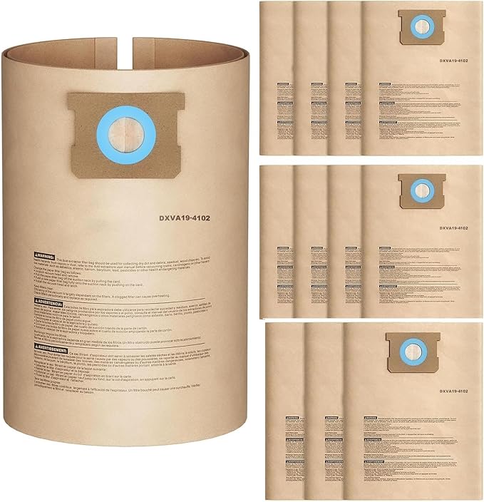 12 Pack DXVA19-4102 Dust Bags for DEWALT 12-16 Gallon Wet Dry Vacuum, Compatible with DXV12P DXV14P DXV16P DXV16PA DXV16S