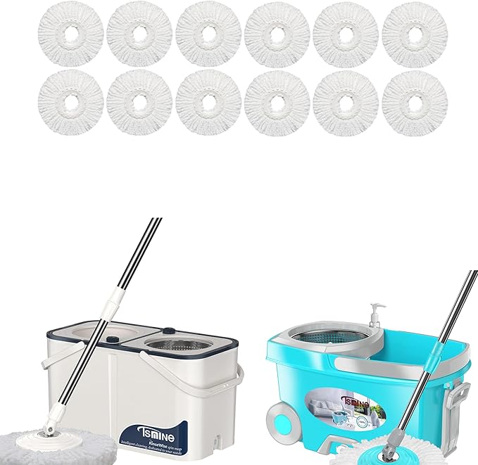 Mop Bucket and FunClean Blue Spin Mop with 12 Pcs Mop Heads