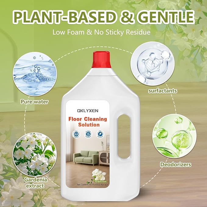 82FL OZ/2.42L Gardenia Scent Floor Cleaning Solution Compatible with Roborock (Q5/Q7/Q8/Q10/S7/S8/Saros 10R/F25/Qrevo Series), Floor Cleaner for All Robot Vacuums & Wet Dry Vacuum with Mopping