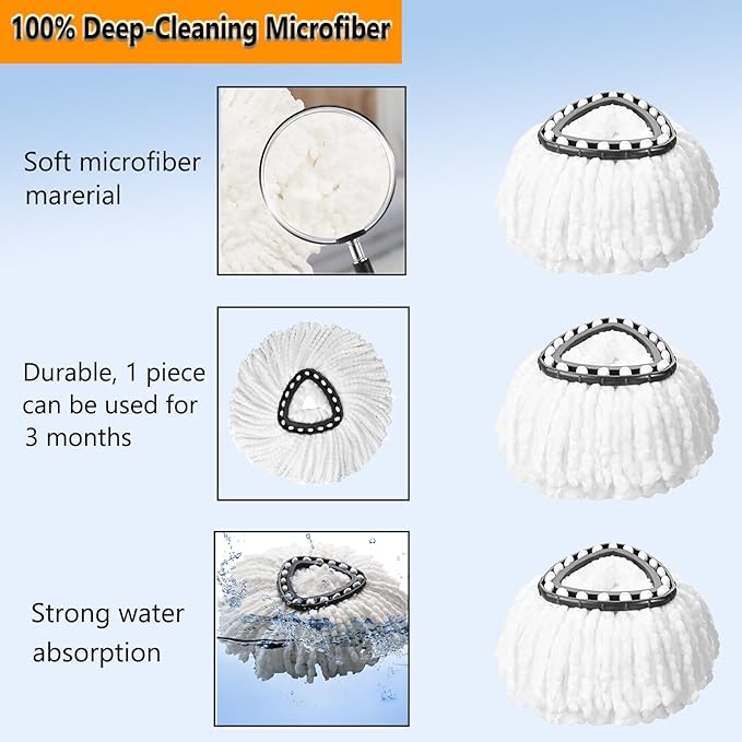 12Pack Spin Mop Replacement Heads,100% Microfiber Mop Head Replacement Compatible with Triangle Spin Mop, 360 Degree Spin Mop Refill for Easy House Cleaning Floor Mopping