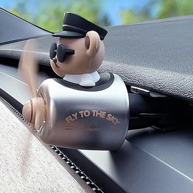 2 Pieces Car Air Fresheners, Cute Bear Pilot Car Diffuser, Propeller Air Outlet Vent Fresheners, Suitable for Automotive Interior Decoration (Red+Silver)