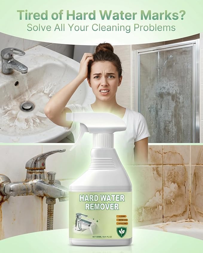 Hard Water Stain Remover, Shower Glass Cleaner Soap Scum Remove, Limescale and soap scumr, Reduces Buildup, Calcium, Shower Cleaner for Shower, Glass, Toilet, Tub, Sink