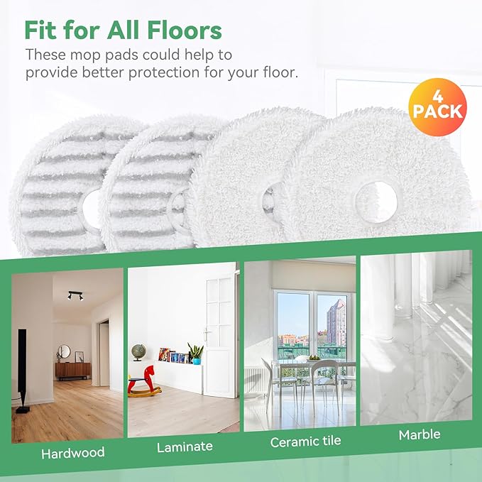 3764 Replacement Mop Pads for Bissell SpinWave: Compatible with Bissell Spinwave Spin Mop 3764，37643 Series Hard Floor Mop Cleaners - 8 Scrubby Pads,4 Soft Pads,Washable & Reusable（12 Pack）