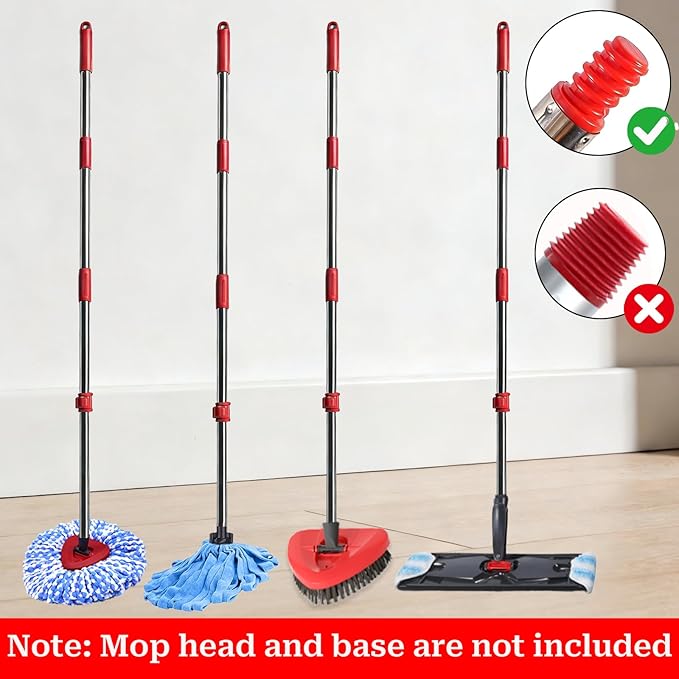 Spin Mop Handle Replacement for Ocedar, Heavy Duty Hand Press Mop Stick Replacement Parts for O Cedar Easywring/Rinseclean/H2pro, 3 Section 30" to 53" Telescopic Pole, Mop Head and Base Excluded
