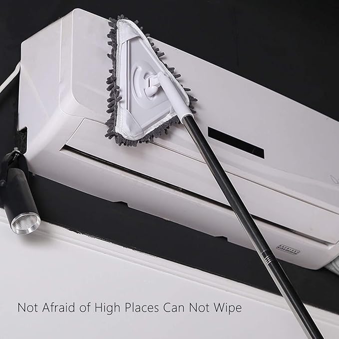 Multi Functional Window Cleaner with Detachable Rod, Glass Wiper and Floor Cleaner, 360 Degree Rotatable Triangular for Ceiling Wall Glass, Includes 3 Stainless