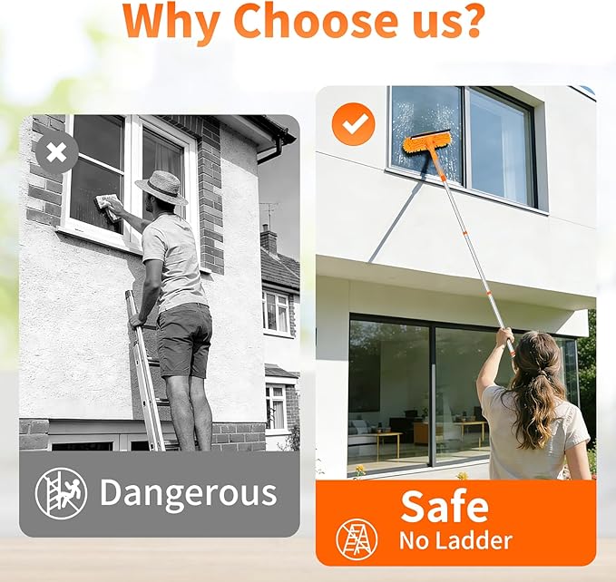 152’’/ 109" Squeegee Window Cleaner, 2 in 1 Rotatable Window Cleaning Tool Kit, Window Washing Kit with Extension Pole for Indoor Outdoor High Window, Car, Glass