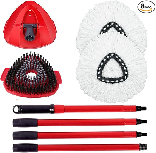 Mop Replace Head Mop Handle for O Cedar Mop, Mop Replacement for Ocedar Spin Mop Includes 2 Mop Heads Replacements 4-Section Mop Handle 1 Mop Base 1 Scrubber Mop Head for O-Cedar Spin Mop