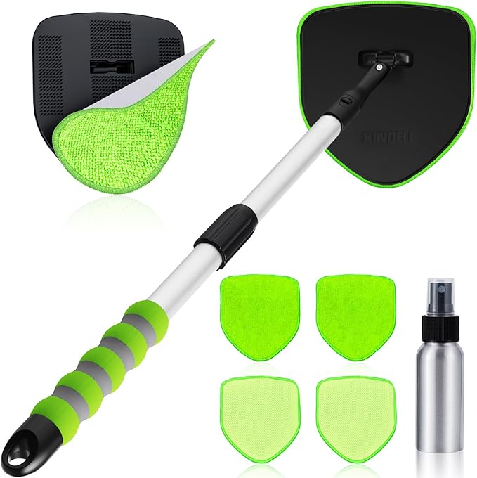 XINDELL Windshield Cleaning Tool, Interior & Inside Car Windshield Cleaner with Microfiber Pads, Extendable Handle & 360° Rotating Head, Streak-Free Glass Cleaning Kit for Cars Trucks