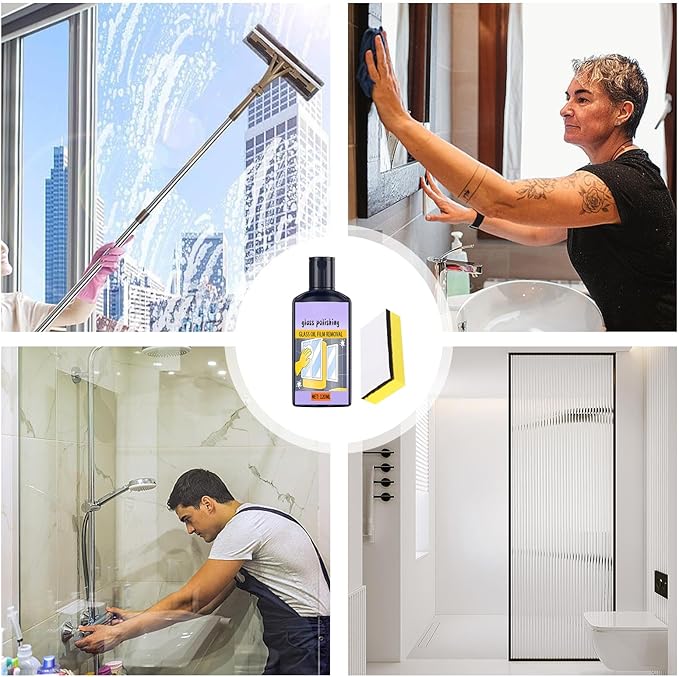 Shower Glass Cleaner - 120ml Window Oil Film, Cleaner with Sponge, Household ing, Toilet Tub Washbasin, Bathroom Kitchen Shower, Tile Mirror Cleaning, Home Window Care
