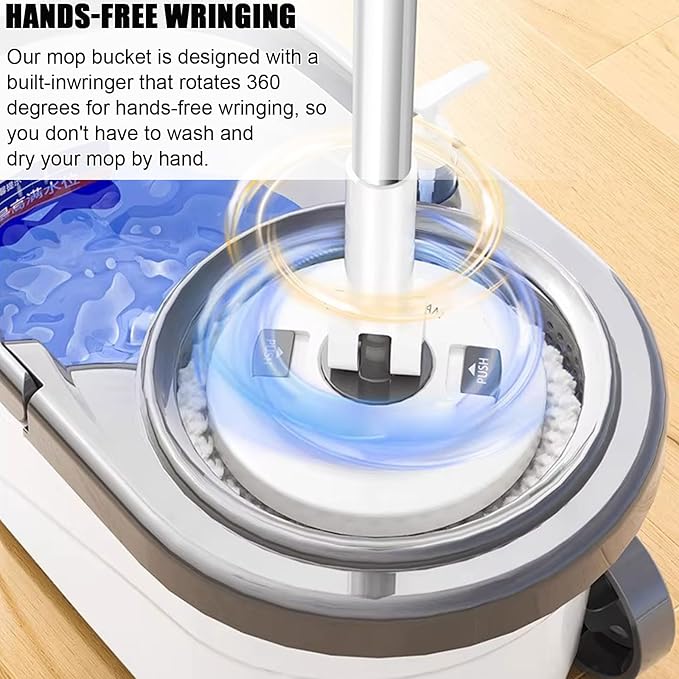 Spin Mop and Bucket Wringer Set for Home, 360° Spinning Mop Bucket System Wet Dust Mop for Floor Cleaning with 5 Microfiber Heads