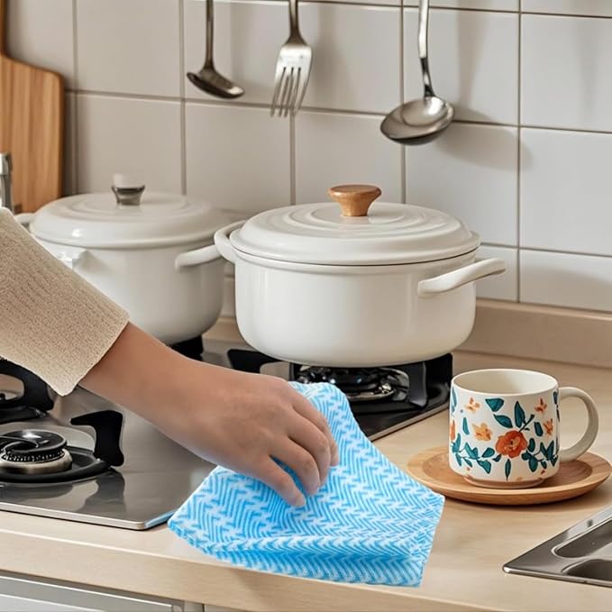 SUZZYVINE Reusable Dish Cloths Disposable Rags For Kitchen Reusable Kitchen Paper Towels All Purpose Cleaning Cloths Handi Wipes On Roll,2 Rolls of 200 Sheets（Blue）