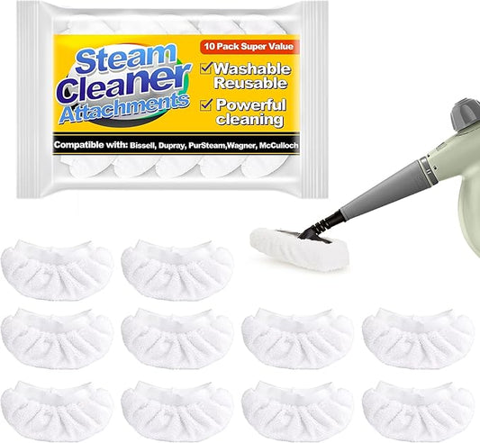 Reusable Microfiber Steam Cloth Covers, 10 Pack Cotton-Like Cleaning Pads for Handheld Steam Cleaners, Washable & Scratch-Safe, Compatible with Bissell Steam Shot, McCulloch, PurSteam & Wagner