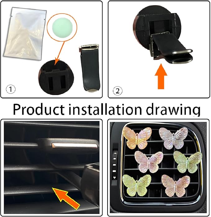 6 Pcs Butterfly Car Vent Clips, Cute Butterflies Cars Air Conditioning Clip Decorations, Charm Automotive Interior Decor for Women Men Accessories, Automotive Air Fresheners（2 Card Slots and 4 Clips）