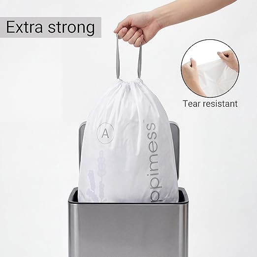 happimess 8 Gallon (30L) Drawstring Trash Bags, Lavender Scent, White, Heavy Duty MDPE Liners for Kitchen and Household, Odor Control, Custom Fit 100 Count (5 Packs of 20 Liners) HPM3101A-W-5SET