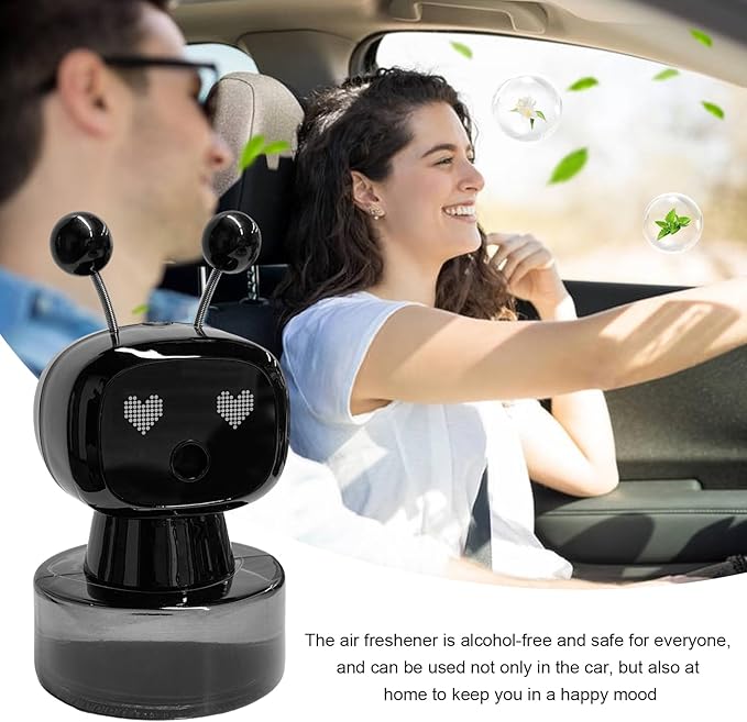Smart Cute Robot Car Air Freshener, Fine Spray Car Aromatherapy Machine with Four-Gear Adjustment, Auto On/Off Mini Robot Fillable Essential Oil Diffuser for Vehicle Home Office (Cologne)