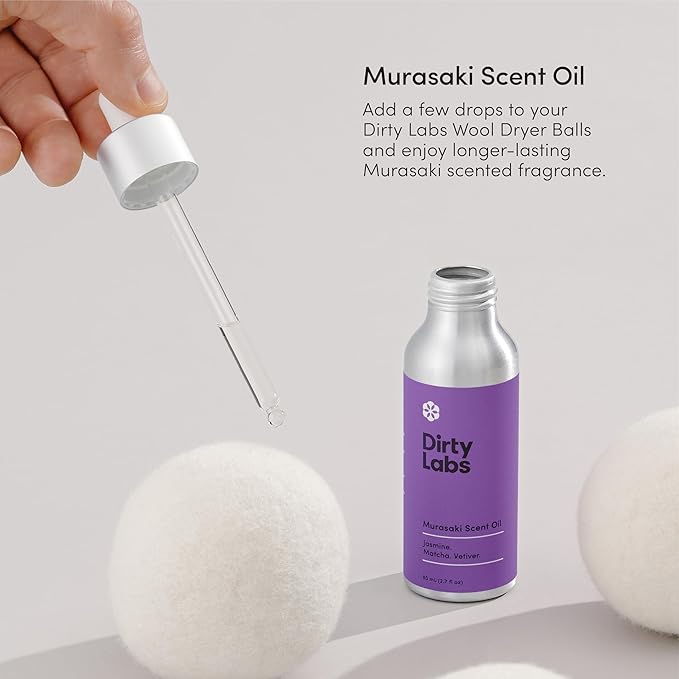 Dirty Labs | Murasaki Scent | Laundry Fragrance Oil and Glass Dropper | 80mL (2.7 fl oz) | Jasmine, Matcha, and Vetiver Blend | Laundry Scent Booster | Pairs with Dryer Balls | Hypoallergenic