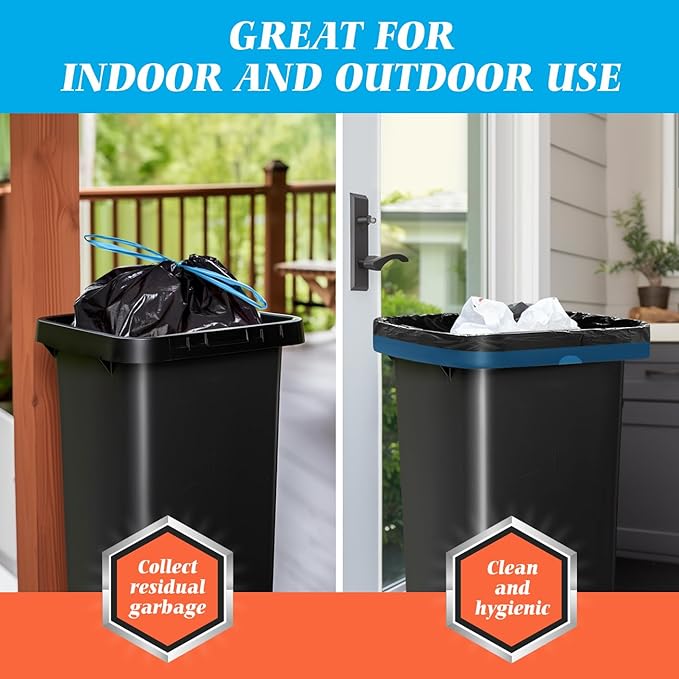20 Gallon Large Drawstring Trash Bags 120 Counts, Fit 20-21 Gal Trash Can, Heavy Duty Tall Kitchen Garbage Liners, Large Trash Bags Size Chart for Home/Office, Outdoor Lawn & Leaf Bags, Black