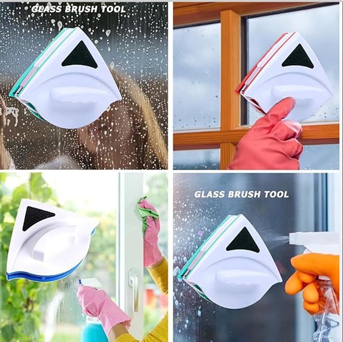 Glass Cleaning Tools, Double Side Magnetic Wash Window Wiper Household Cleaning Brush Glass Cleaner Tool for Glazed,5~12mm