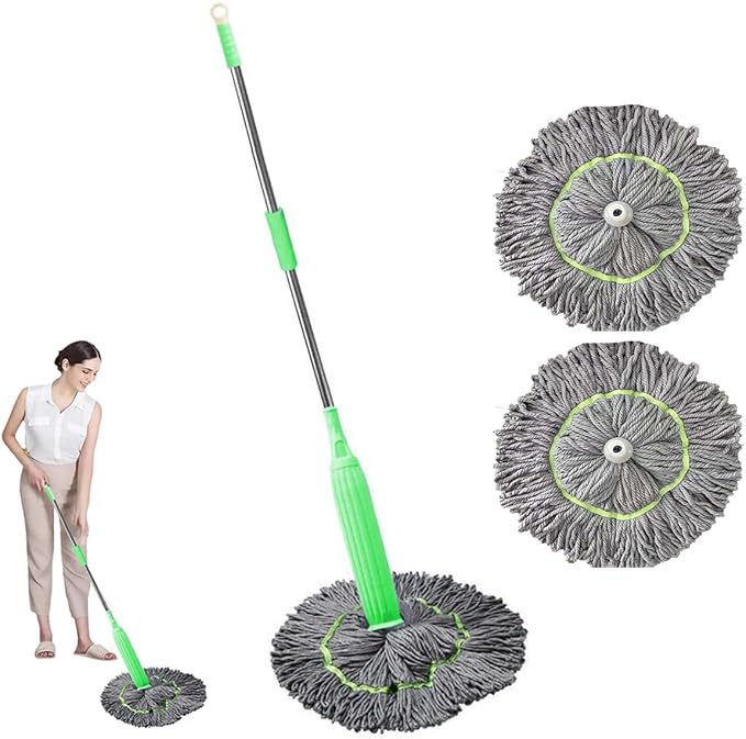 2 in 1 Dehydrated Mop, Self Wringing Twist Mop, Wet Dry Microfiber Mop Spin Mop, with 2 Mop Head Replacement, House Mops for Hardwood, Tile, Vinyl Floor Cleaning