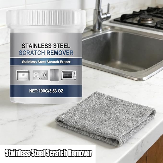 Stainless Steel Scratch Remover Kit, Multi-purpose Stainless Steel Scratch Remover Paste, 100g All-Purpose Restorer for Fridge Stove Faucet Appliance Aluminum Restoration Maintenance (1Pc)