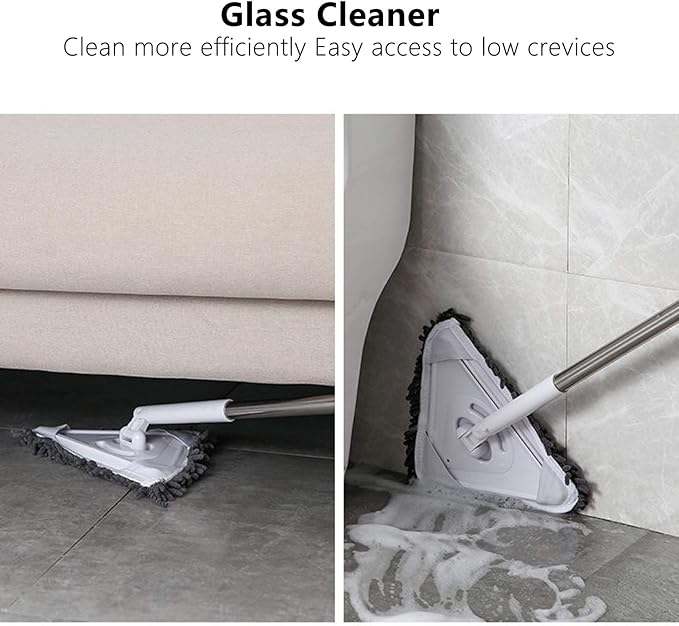 Multi Functional Window Cleaner, Detachable Rod Glass Wiper, 360 Degree Rotatable Floor Ceiling Wall Cleaner with Ergonomic Handle, Includes 3 Stainless Steel Tubes and 2