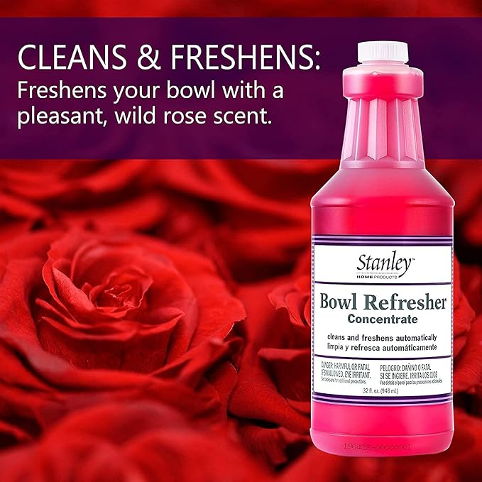 Stanley Toilet Bowl Cleaner & Deodorizer Concentrate 32 oz – Wild Rose Scent – Septic‑Safe Bowl Refresher – Cleans Stains & Residue with Each Flush (Pack of 4)