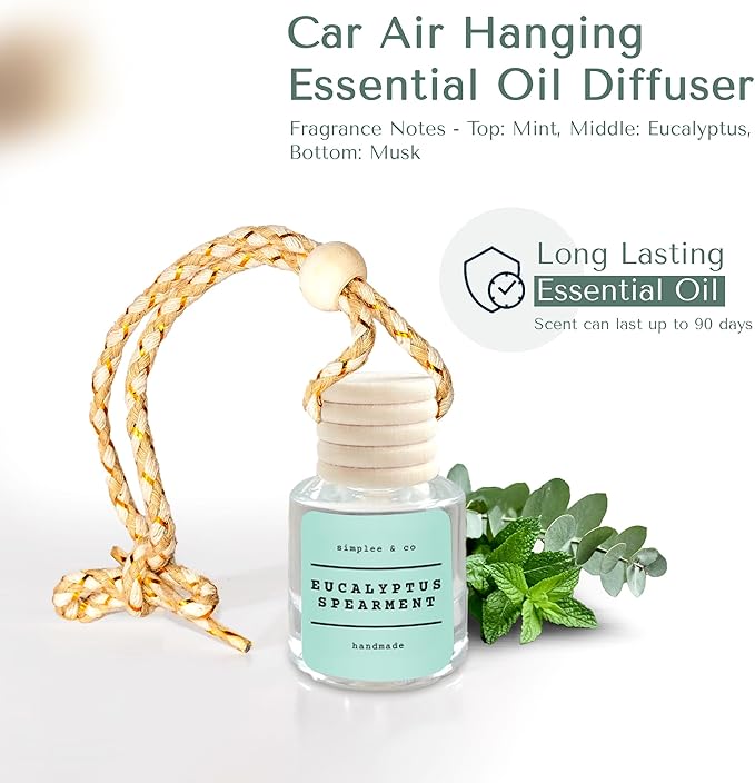 Eucalyptus & Spearmint Car Air Hanging Essential Oil Diffuser, Car Air Freshener Diffuser with Long Lasting Essential Oils, Aromatherapy Vehicle Diffuser by Simplee & Co