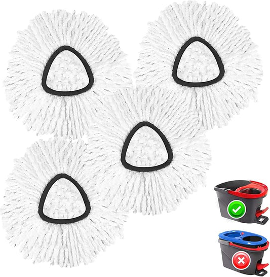 4 Pack Spin Mop Replacement Head Spin Mop Refills Compatible with O Ceda EasyWring 1-Tank System, 100% Microfiber Mop Cleaning Machine Washable Spin Mop Head for Easywring 1 Tank System, White