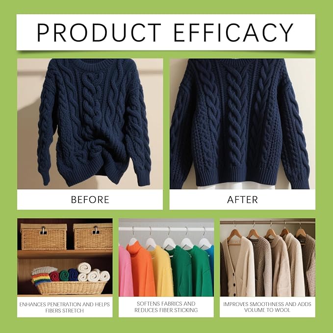 Organic Wool Care for Restoring Wool and Silk, Returns the natural elasticity to woolen fabrics Wool Sweater Shrinkage Repair & Restoration Solution