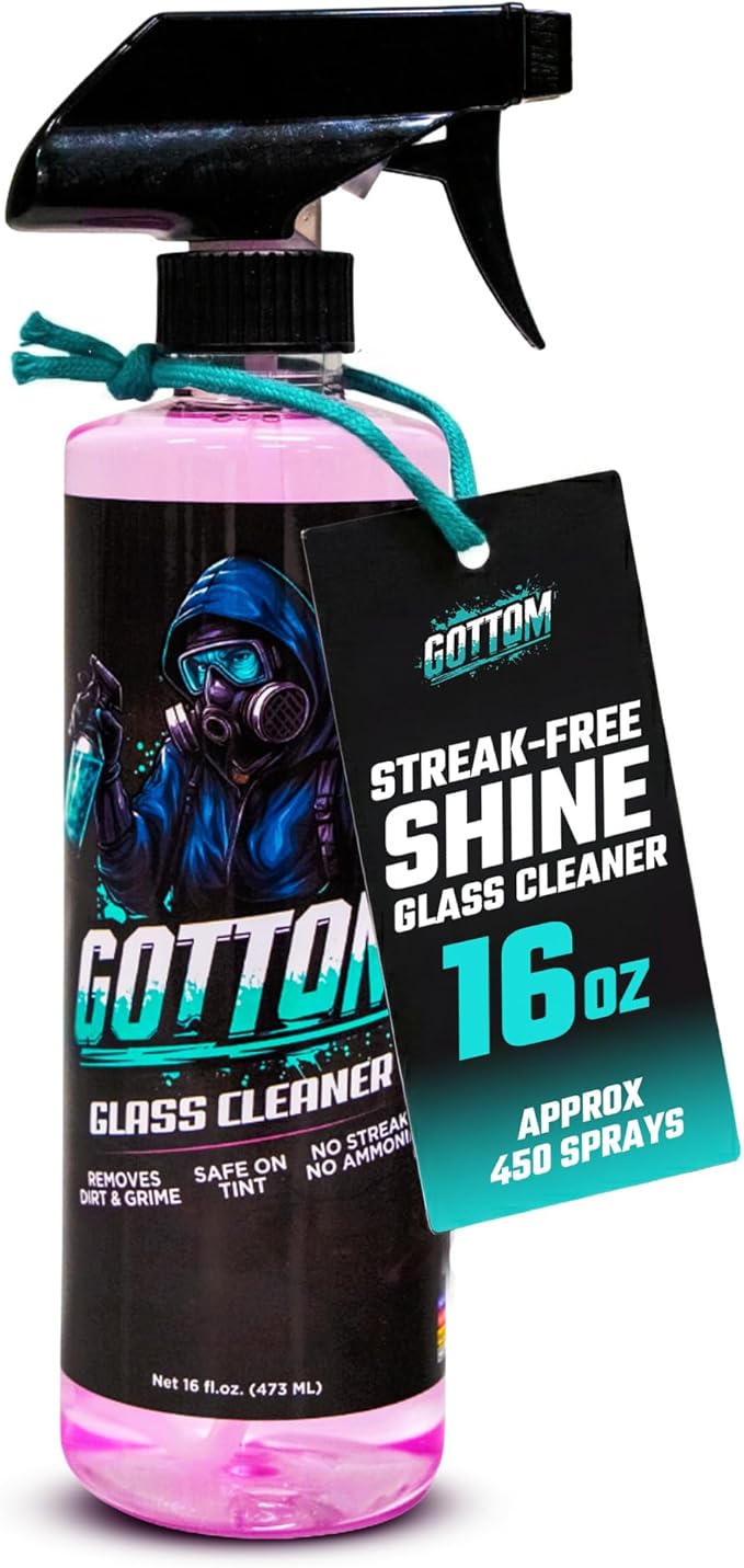Gottom Glass Cleaner Spray – 16oz, Ammonia Free, Streak-Free Window & Glass Cleaner, Safe on Tint – Perfect for Mirrors, Windows, & Glass Surfaces – Effective Dirt & Grime Remover