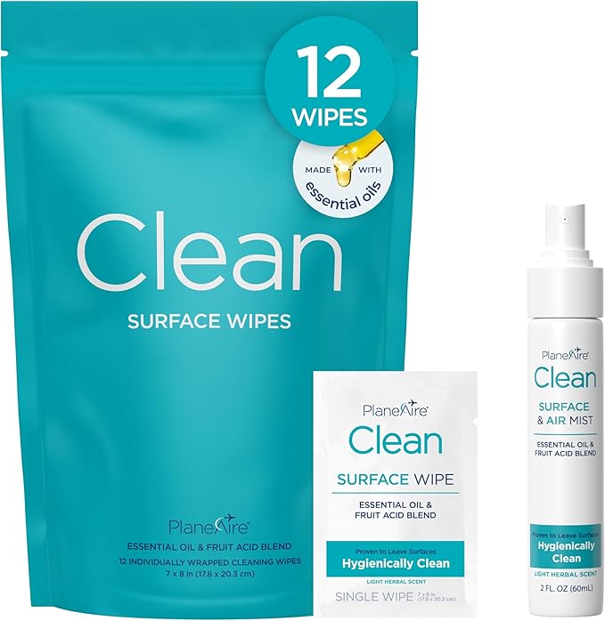 Clean Duo | Travel Size Surface Cleaner | Air Freshener | Surface Cleaning Wipes | Individually Wrapped Wipes | All Purpose Cleaning Spray | Travel Essentials | Cleaning Supplies | Essential Oils