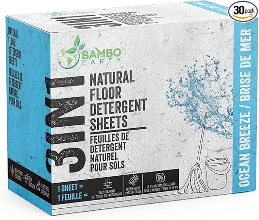 30 Pcs All Natural Floor Cleaner Sheets - Biodegradable And Dissolvable Multipurpose Mopping Concentrated Floor Cleaning Soap Detergent Strips, Mess Free Water Soluble Fast Dry Eco Friendly (Ocean)
