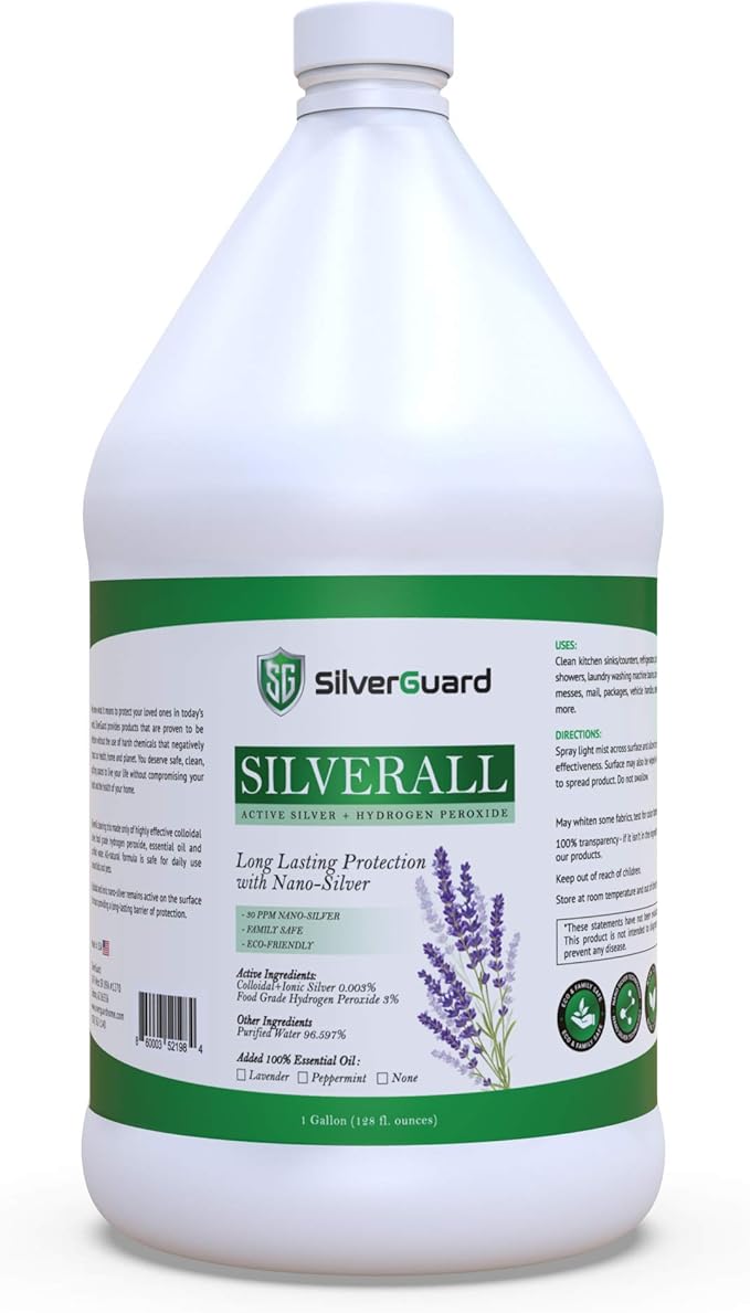 SilverAll Enhanced Hydrogen Peroxide Cleaner + Active Silver | All Purpose Cleaner with Long-Lasting Protective Silver Shield | Food Grade Hydrogen Peroxide 3 Percent | Lavender 1 Gallon
