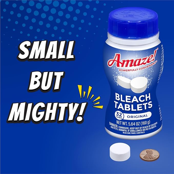 AMAZE Ultra Concentrated Bleach Tablets [6 bottles] - Original Scent - for Laundry, Toilet, and Multipurpose Home Cleaning. No Splash Liquid Bleach Alternative