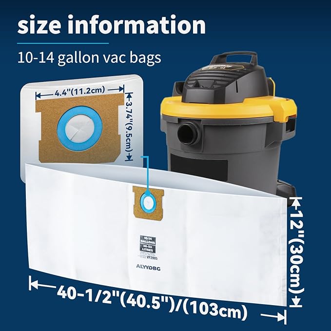 for 2-1/2" Port Shop Vac Bags 10-14 Gallon, Type F 90662 9066200 9066233; Type I 90672 9067200 9067233; VF2005, High Efficiency Disposable Fine Dust Collection Vacuum Filter Bags (5 Pack)