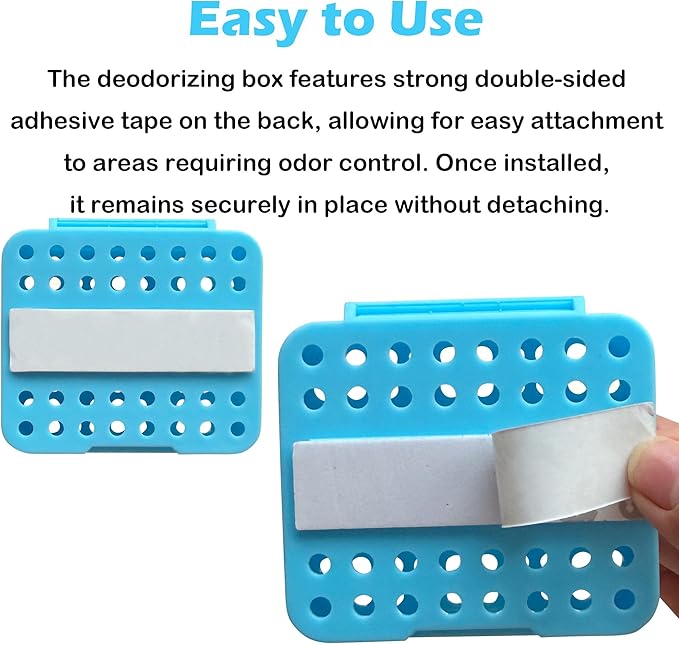 2 Pack Stick On Deodorizing Box, 12 Pack Odor Removing Refills for Trash Can, Activated Charcoal Odor Eliminator for Indoor Kitchen Trash/Diaper Pails/Wardrobe/Shoe Cabinet (Blue)