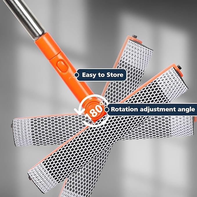 Professional Window Squeegee with 10-55" Extension Poles,2 in 1 Window Cleaner with Long Stainless Steel Handle,Sponge Car Window Squeegee for Gas Station, Glass,Shower