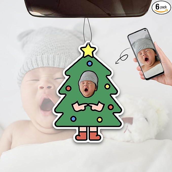 Custom Car Air Freshener - Double Sided Photo Personalized Smell Fresheners With Picture Text for Car Wardrobe Bathroom (Christmas Tree - 6pcs)