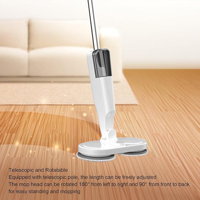 Electric Spin Mop, Retractable & Rotatable, Quiet & Flexible, Lightweight, Easy Cleaning, For All Floor Types (White)